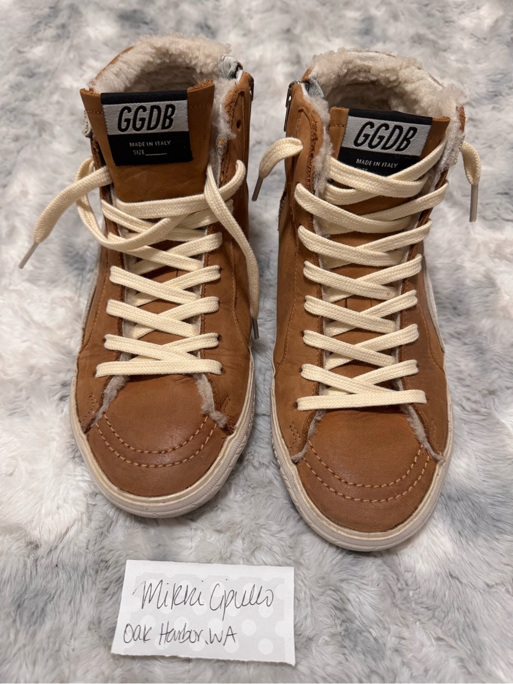 Golden Goose Cognac Leather Slides- Shearling Lined Size 37